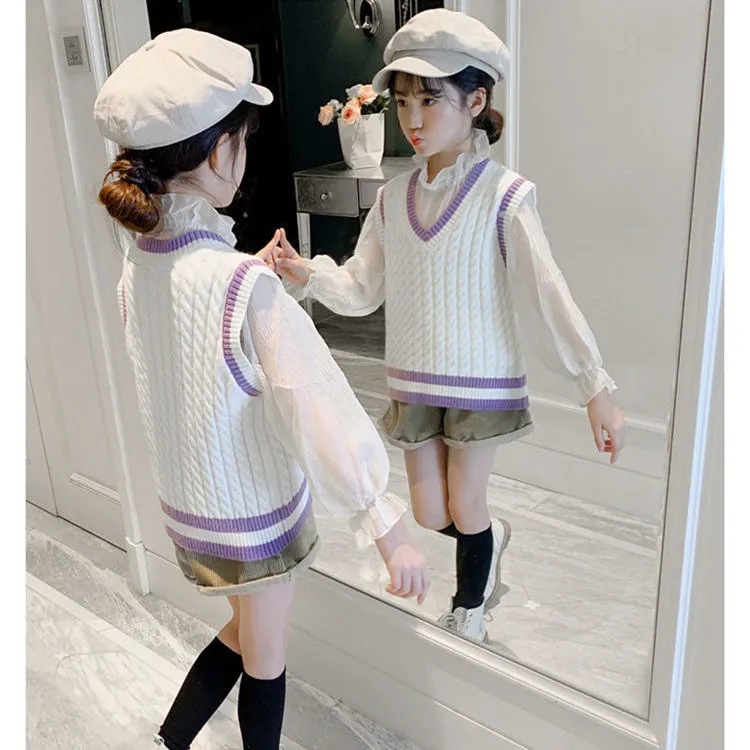 Picture of Girls' vest V-neck vest autumn and winter new children's knitted vest Internet celebrity college style Elementary School student western style sweater