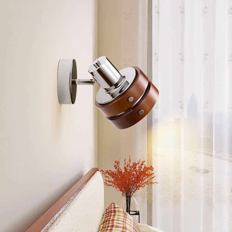 Picture of French small wall lamp in ancient solid wood walnut color quiet wind bedroom bedside lamp punk wind background wall decorative lamp