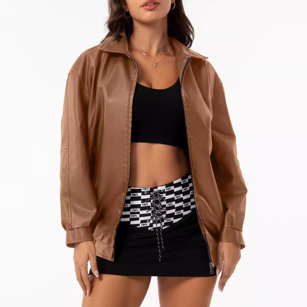 Picture of Fine leather jacket high-grade beautiful popular loose leather jacket sexy versatile spring and autumn leather jacket