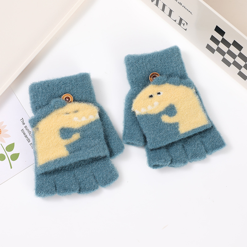 Picture of Children's flip gloves autumn and winter boys half finger warm cute Primary School students writing knitted dual-purpose gloves wholesale