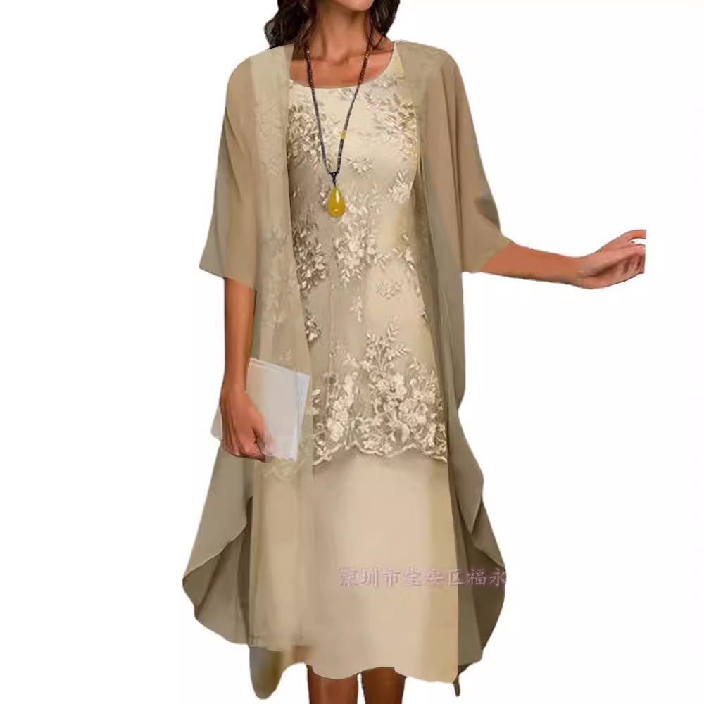 Picture of European and American Hot-Selling Independent Site Amazon Wish Hot Spring & Fall Fashionable and Elegant Lace Chiffon Dress Two-Piece Set