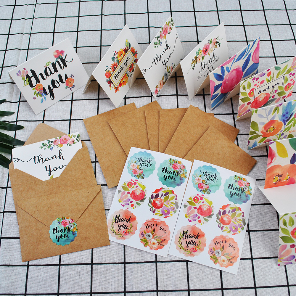 Cross-Border Amazon Thank You Cards Baked Flowers Simple European Style 8 Sets of Thank You Cards