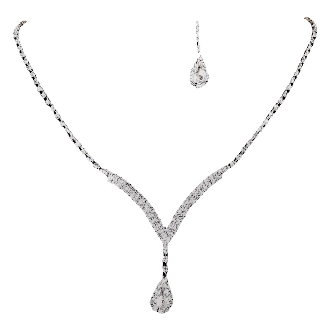 Bridal Jewelry European and American Fashion Full Diamond V Neck Water Drop Pendant Necklace Earring Set Cross-Border Hot Style Female N5471