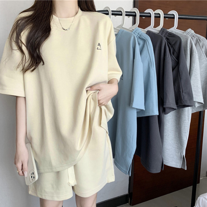 Picture of 2023 New Casual Sports Suit Women's Summer Thin Loose Large Size All-Match Short Sleeve Shorts Two-Piece Trendy Set