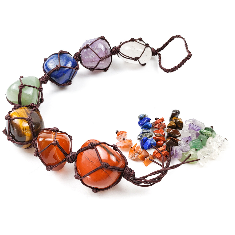 Natural crystal agate jade irregular pendant Crystal agate color car ornaments hand-woven wholesale