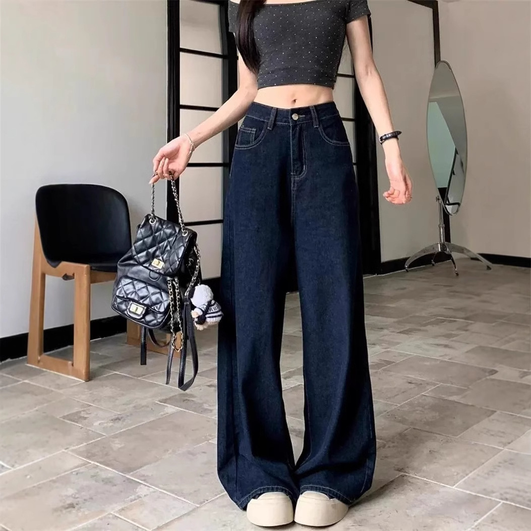 plus size chubby girl Retro High Waist Wide Leg Pants Women's 2025 New Spring and Autumn Loose Straight Denim Long Pants
