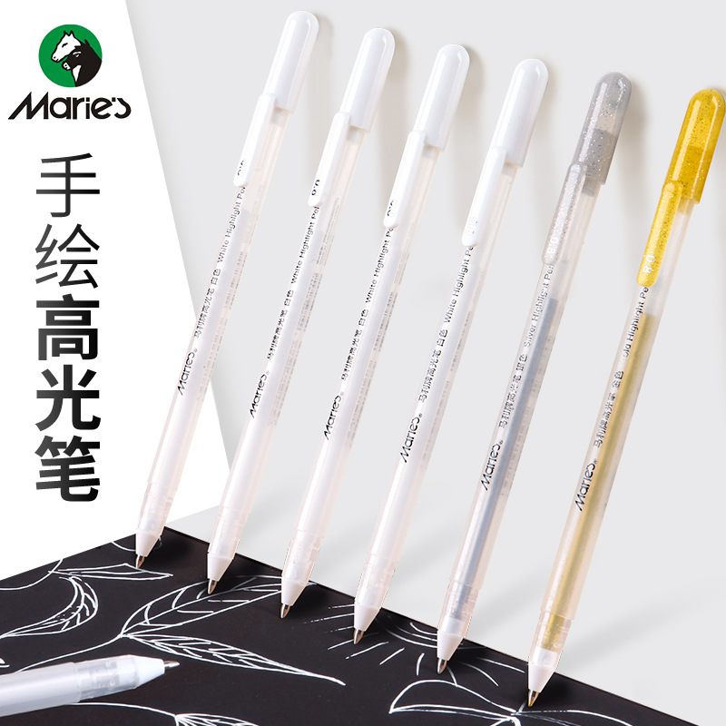 Marley White Highlight Pen Painting Pen Hand-Painted Mark Hook Pen Comic Sketch Refill Anime Black Background White Words
