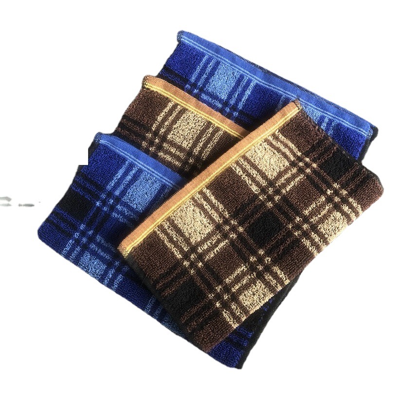 Polyester cotton lattice square towel deep 32 shares gift export foreign trade run Jianghu goods brown jacquard cotton large lattice square towel