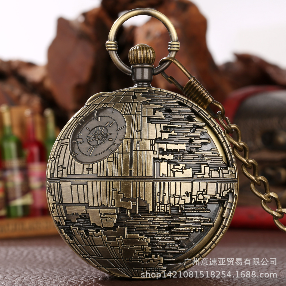 2023 new creative quartz music pocket watch-bronze Planet Pocket Watch war cross-border Taobao music box watch hot sale