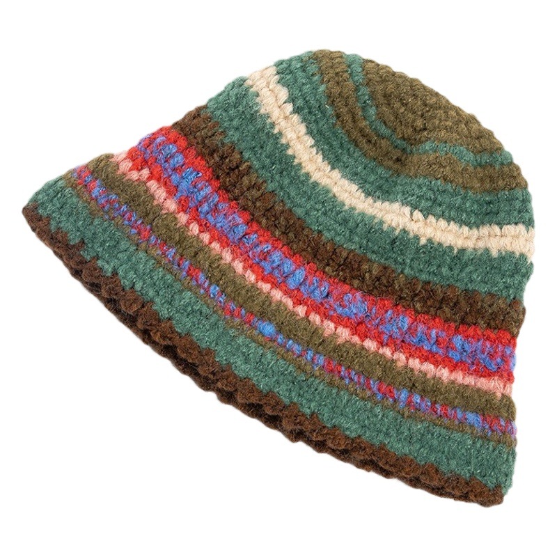 Children's autumn and winter fashion warm hand-knitted colorful striped alpaca knitted hat outdoor cold-proof warm fisherman hat