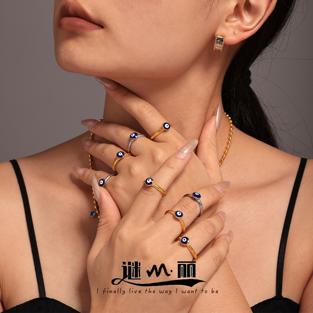 Enigma Europe and the United States personality blue eye ring fashion creative oil devil's eye ring stainless steel fashion jewelry