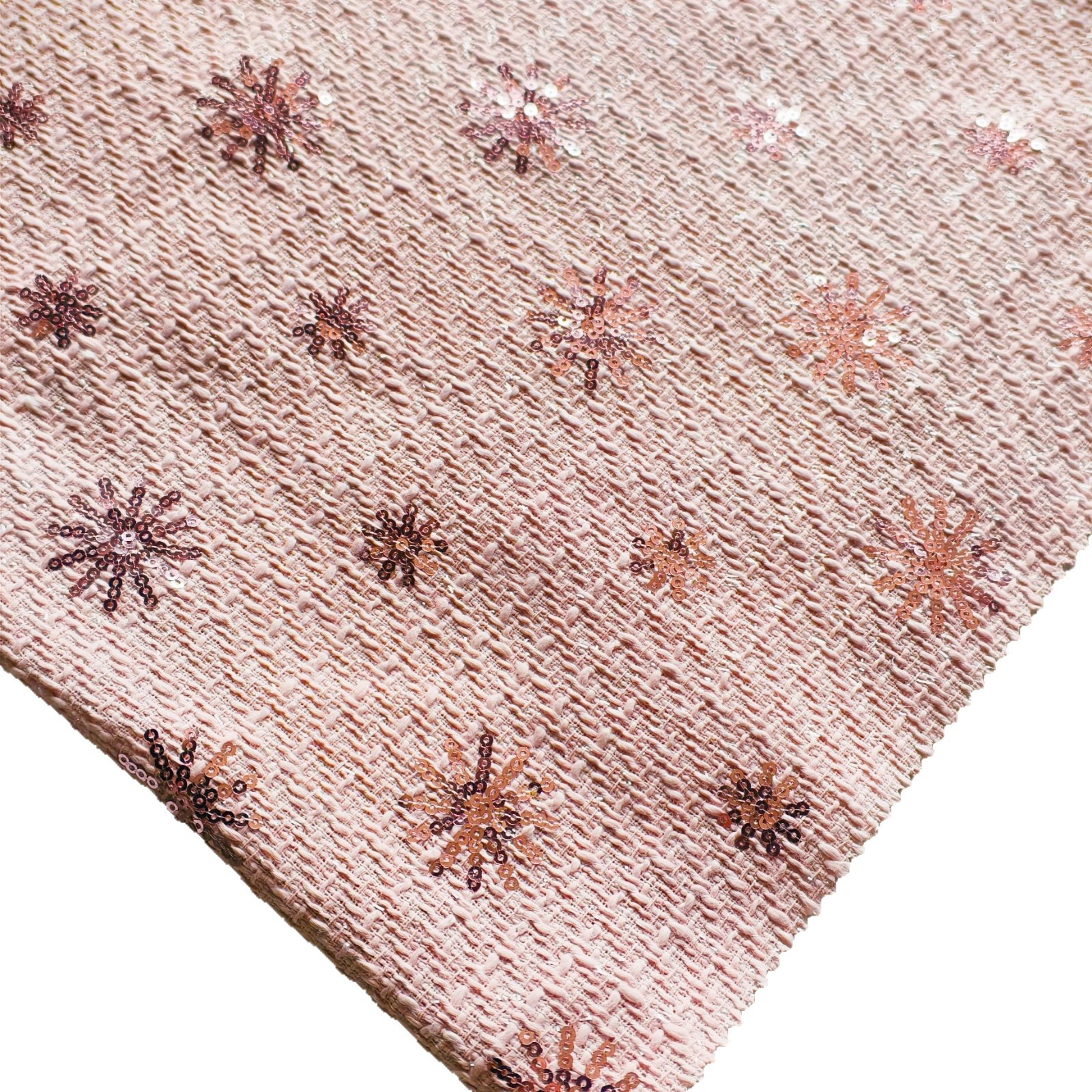 Picture of Woolen Tweed with Snowflake Sequins and Sequins Embroidered Fabric, Tweed Girls' Clothing, Jackets, Bags, Shoes, Hats and Fabrics