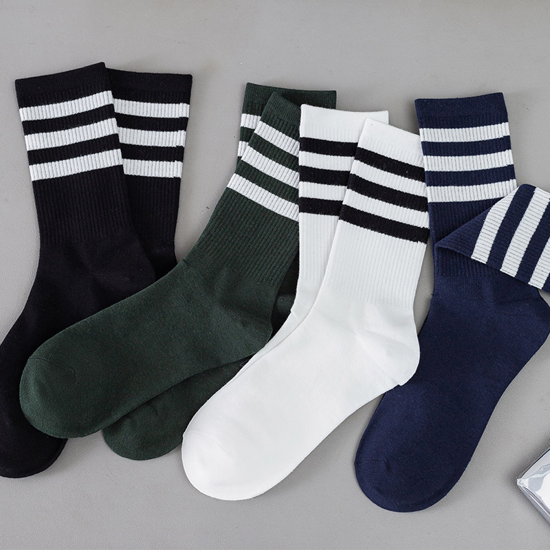 Black and White Striped Socks Women's Cotton Socks Autumn and Winter Three Bars Korean ins Trendy Internet Popular Long Tube Outer Wear Mid-Length Socks