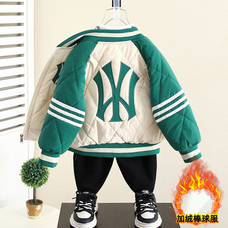 Picture of 4295 Children's Velvet Tops Boys Autumn and Winter 2025 New Baby Baseball Uniform Top Winter Thickened Cotton Clothes