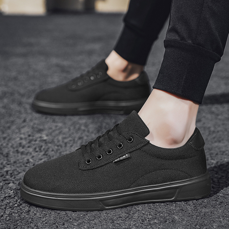 Foreign trade men's shoes spring and summer pure black Korean canvas shoes men's fashion social guy shoes board shoes a generation of hair