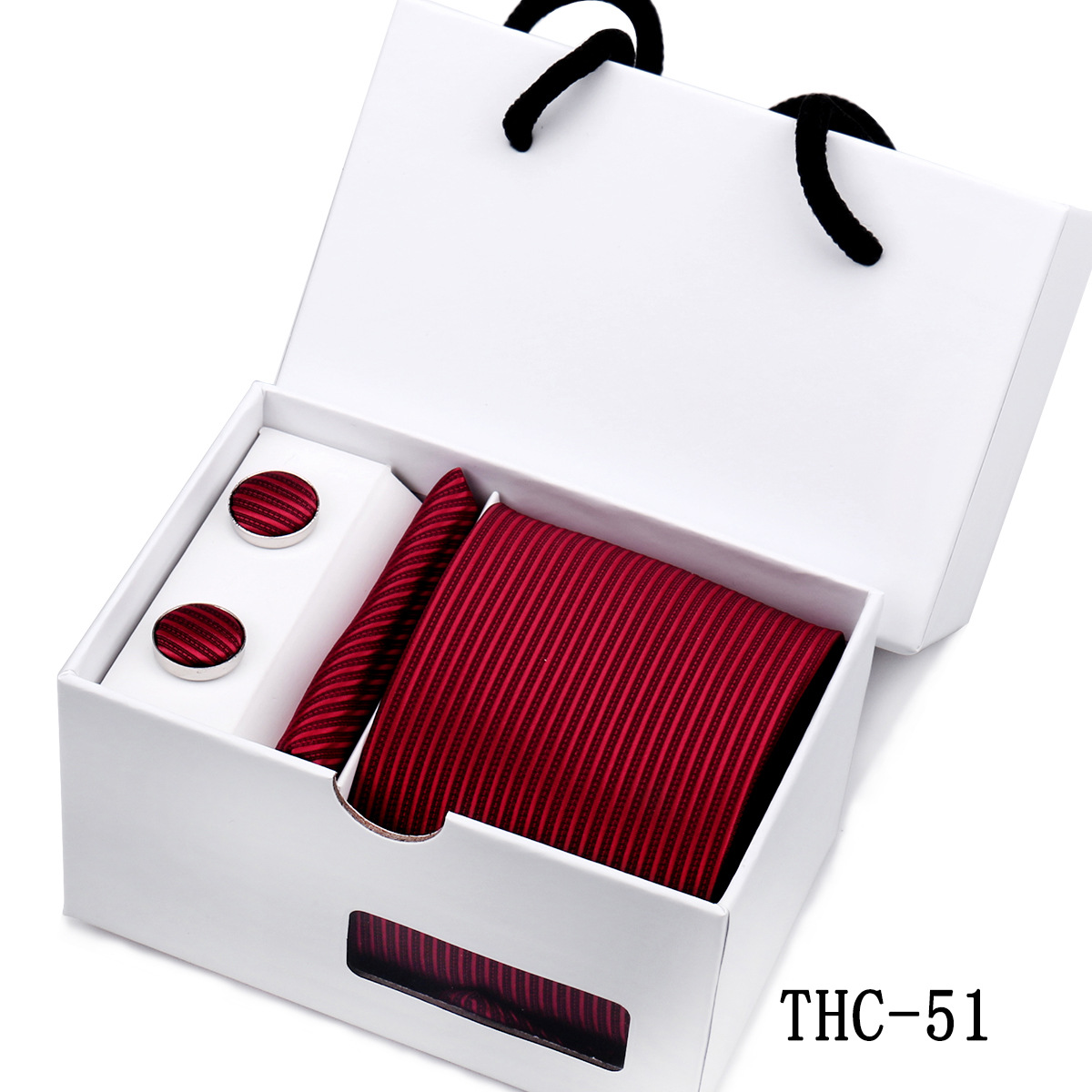 Picture of Men's Tie High Sense Gift Box 3 Pieces suit Business Dress Wedding Plaid Red Black Long Tie Shengzhou