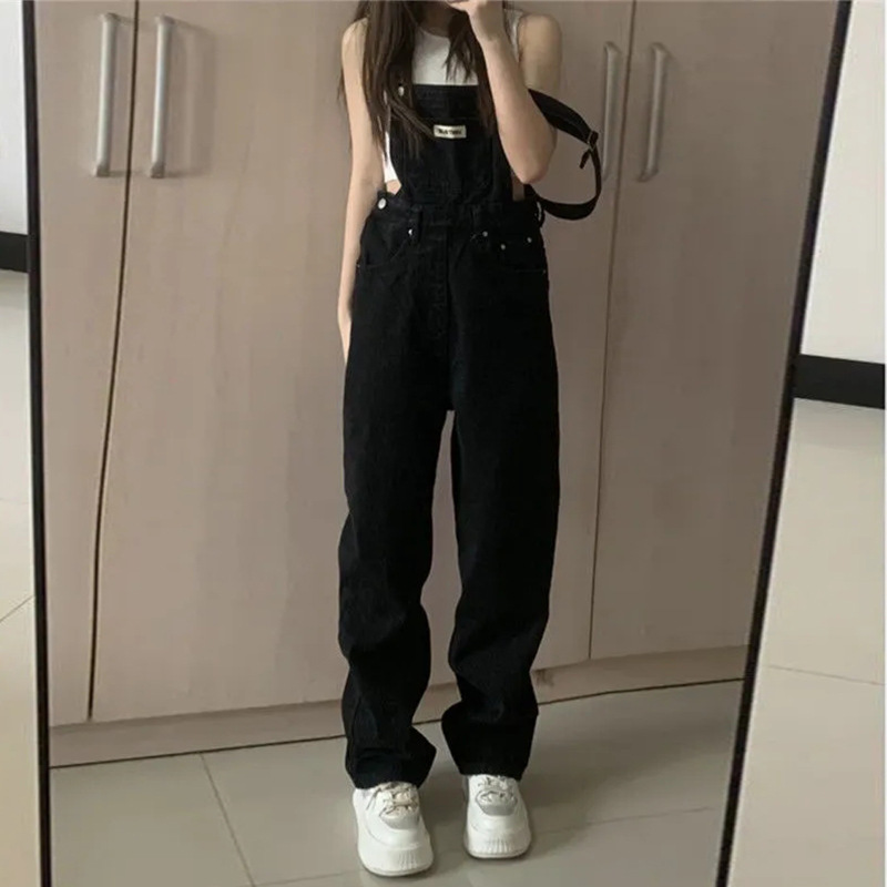 Retro Denim Overalls for Women in Spring and Autum New Style Loose Slimming Look High-Waisted Straight Age-Reducing Loose Western Style Jumpsuits