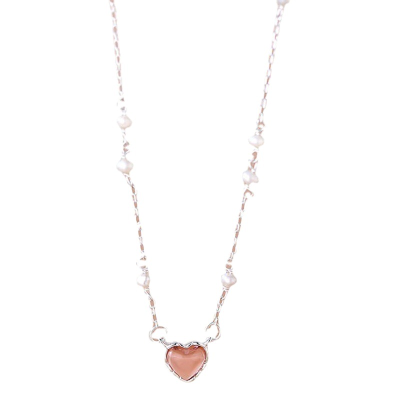 Pink Girl Heart Pearl Necklace Women's Accessible Luxury Niche High-End Design Sweet and Versatile Ins Clavicle Necklace