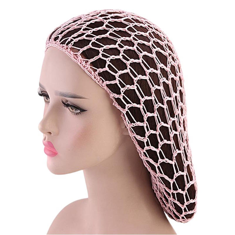Picture of Women's Handmade Crocheted Braided Net, Mesh Pocket, Mesh Plate Hair Hat, Nightcap, Retro Bow, Retro Style
