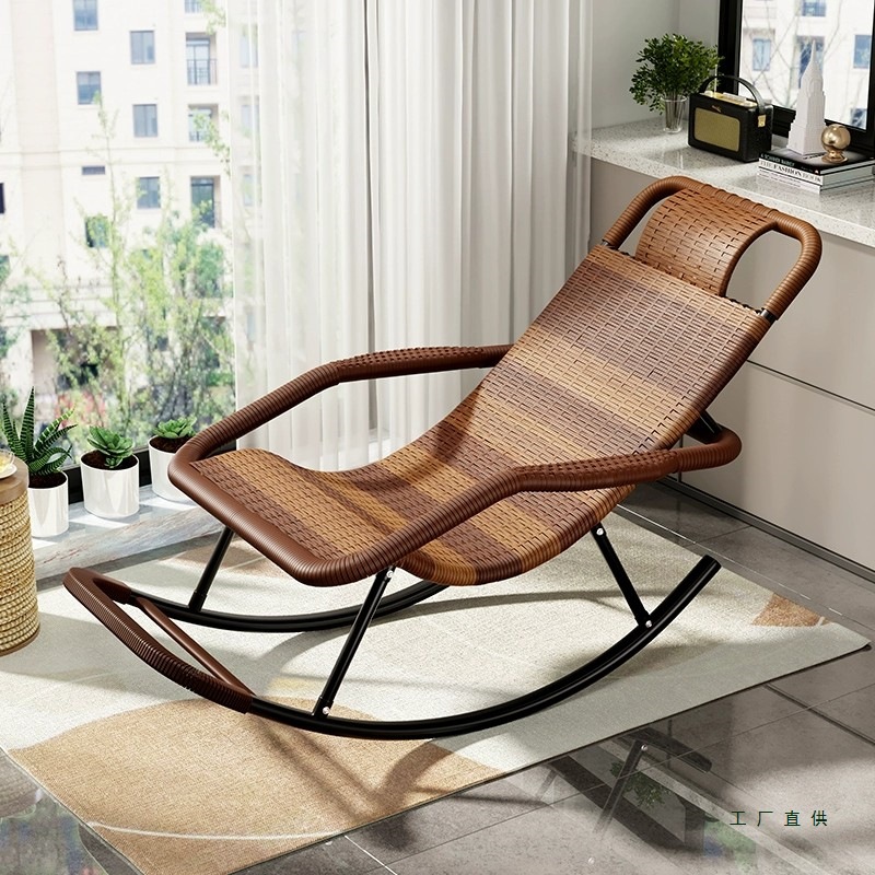 Rocking chair, rattan rattan chair, adult living room, casual lazy lunch break, thickened elderly leisure chair, balcony lounge chair