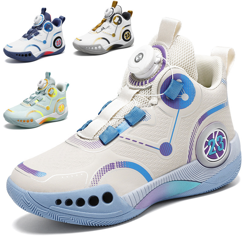 Rotating button boys' sneaker 2023 children's summer training basketball shoes middle and big children boys' twisted shoes Internet celebrity