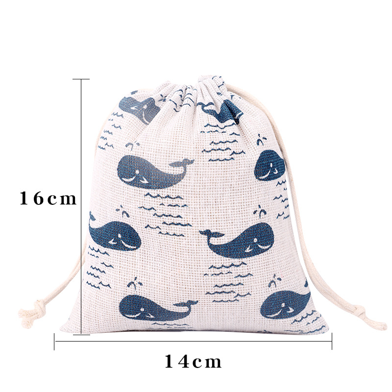 Picture of Printed cotton drawstring bag small bag home travel sundries storage bag Christmas gift packaging bag in stock
