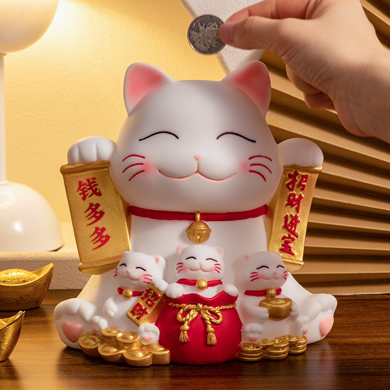 Picture of Lucky Cat creative vinyl piggy bank drop-resistant large capacity change piggy bank can save student gift ornaments