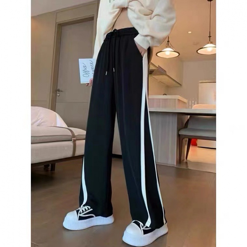 Sports pants women's spring and summer new Korean style plus size slimming straight pants loose casual black wide-leg pants
