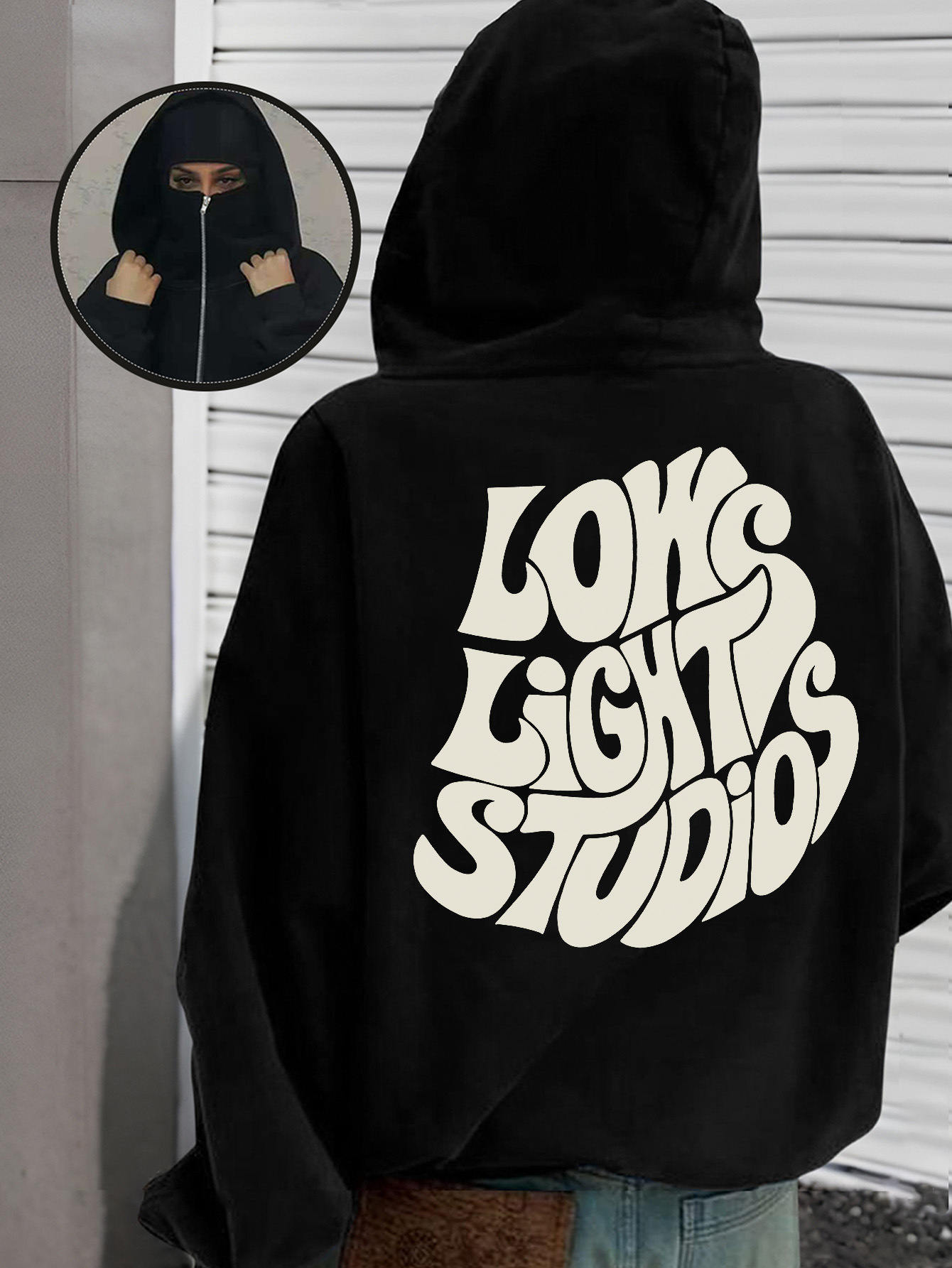 230g Sweatshirt/100% Polyester/Ladies Fashion Deformation Word Printing Street Style Barack Double Hooded Double Collar Sweatshirt