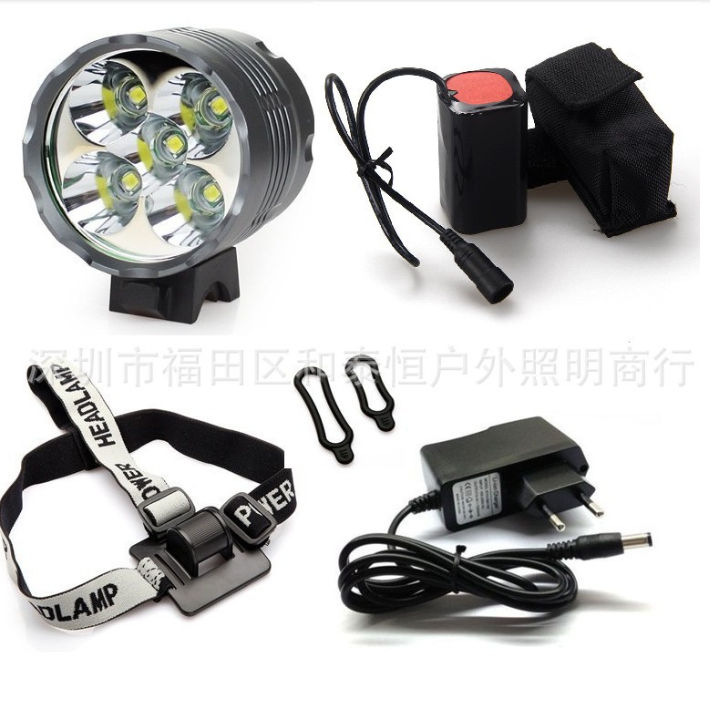 Cross-border hot sale 5T6 bicycle headlight high power T6/L2 charging night riding super bright 5 lights mountain bike lights