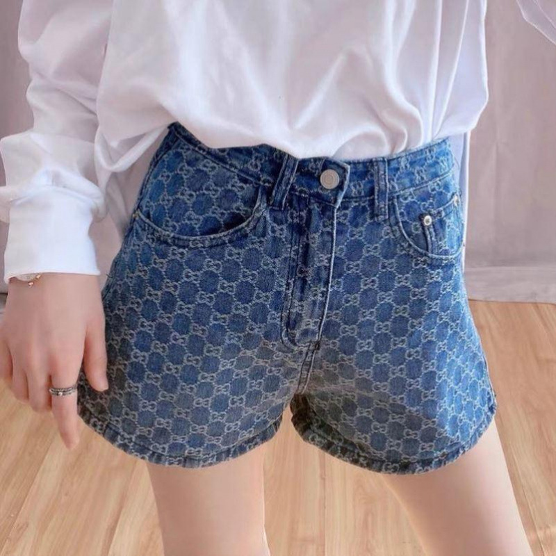 High Waist Denim Shorts Women's Summer Spice Girls 2021 New Retro Style Student Loose Fragrant Style Straight Leg Wide Leg Jeans