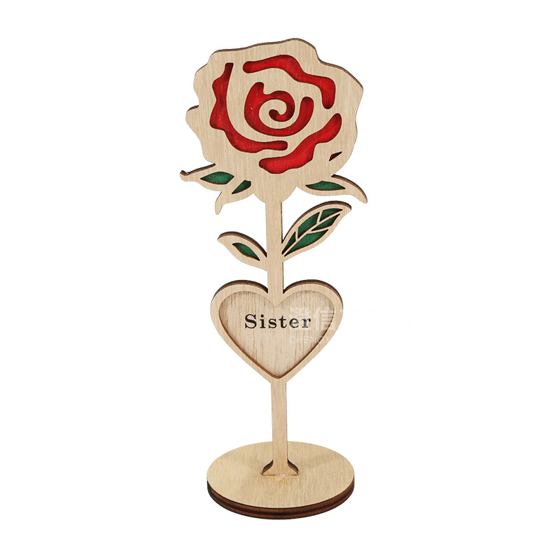 Picture of Father's Day Gift Wooden Ornaments Ins Style Rose Home Light Luxury Decorative Desktop Ornaments Wooden Crafts