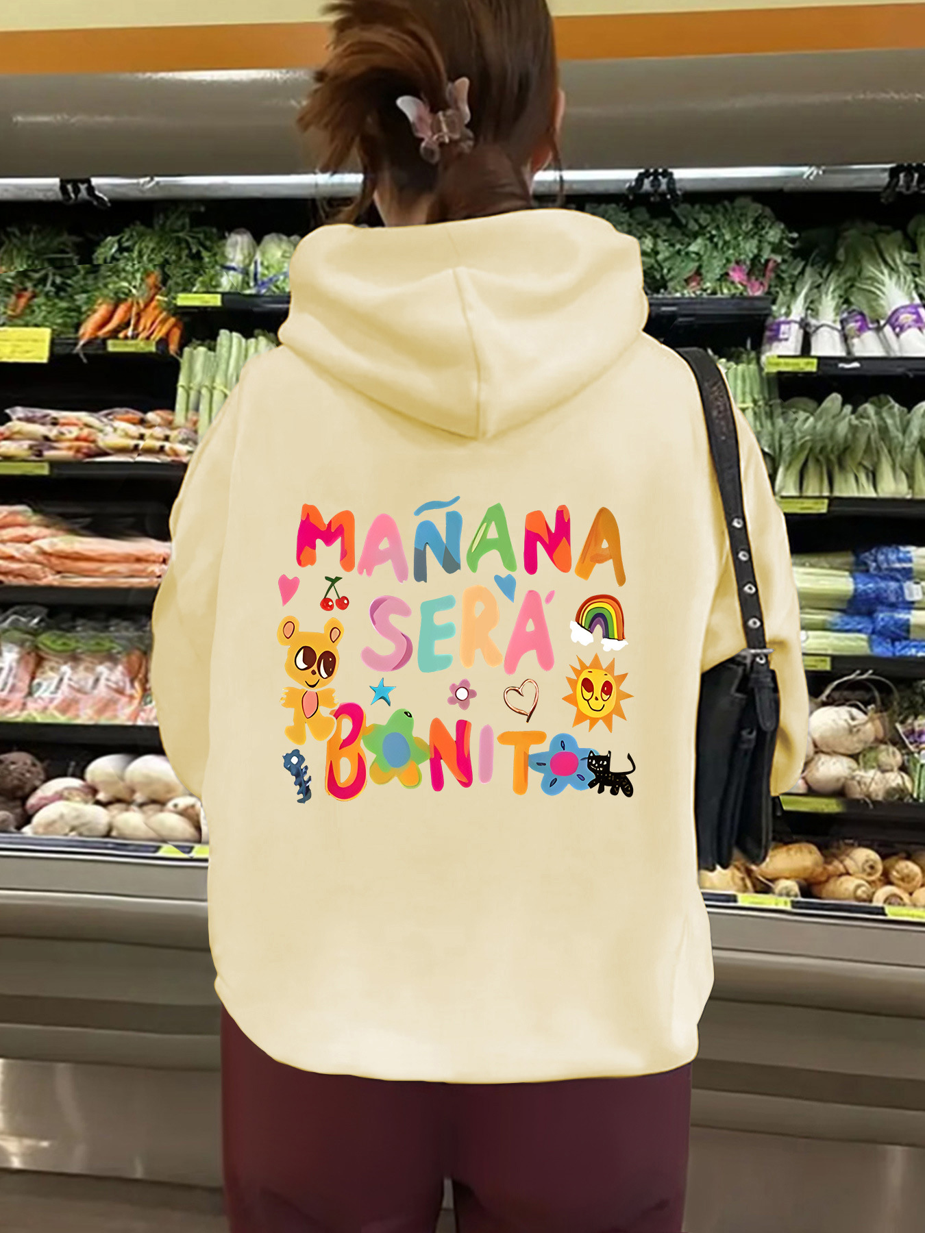 Cross-border European Size Autumn and Winter European and American Women's Kangaroo Pocket Hooded Long-sleeved fleece-lined Sweatshirt Top Cartoon Letter Printing