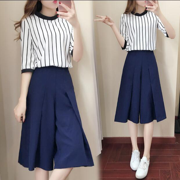 Wide-Leg Pants Two-Piece Set for Women 2025 Summer European and American Fashion Elegant Small Fragrance Thin Short-Sleeved Top Suit for Women Trendy