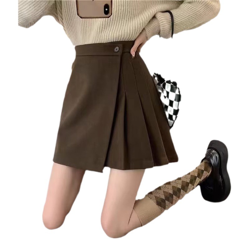 Picture of 2024 New Korean style pear-shaped A- line short skirt winter with sweater jk pleated brown skirt for women autumn and winter