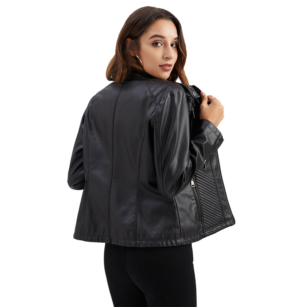 Picture of 2023 New Women's Casual Leather Jacket Stand Collar Jacket European and American Slim Jacket Women's Spring and Autumn Solid Color Women's Leather Jacket