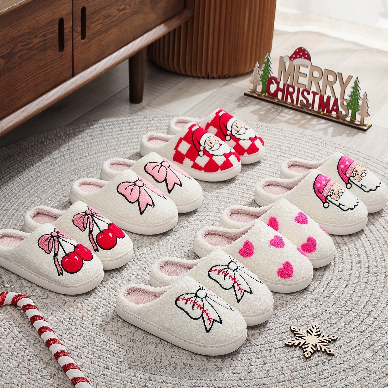 Amazon Christmas explosions Santa Claus cotton slippers men and women home winter wool slippers cross-border wholesale generation