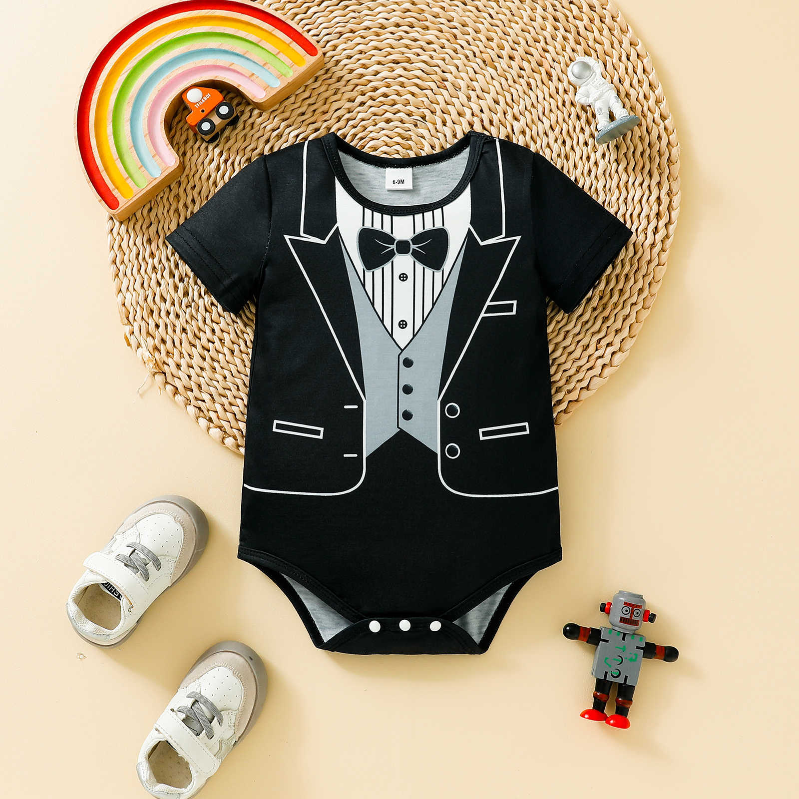 Children's Day Gift Summer Kidsren's Clothing New Baby Gentleman Style Bow Tie Short-Sleeved Kidsren's Baby Romper