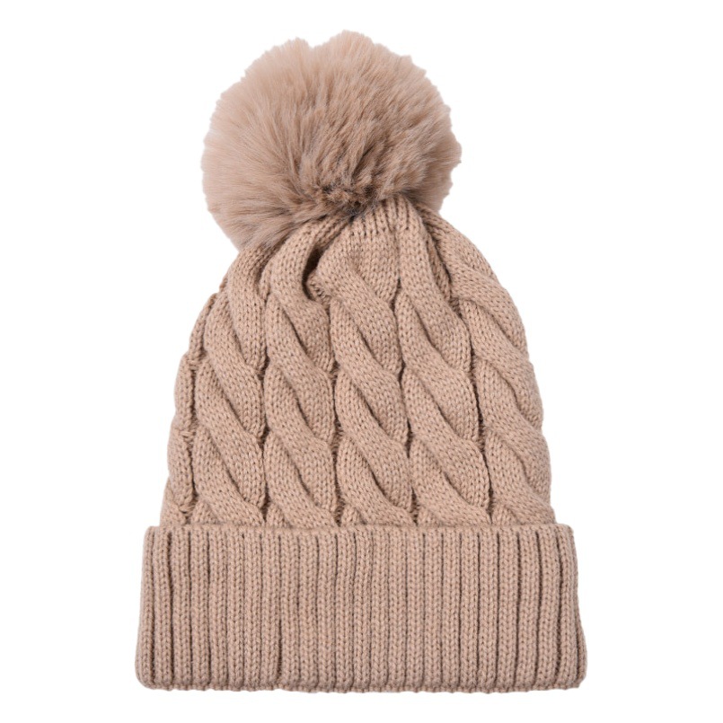 European and American Winter New Solid Color Knitted Hat Solid Color Acrylic Hemp Flower Women's Wool Hat Thickened Warm Foreign Trade Style