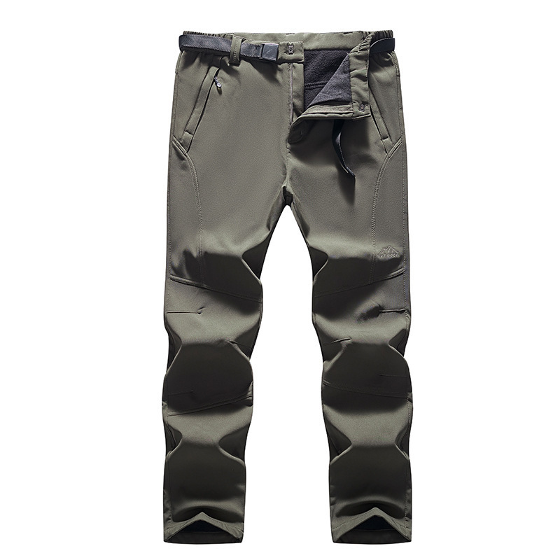 Men's Fleece-Lined Thickened Softshell Pants for Autumn and Winter, New Windproof and Waterproof Outdoor Hiking Pants with Stretchy Fleece for Warmth