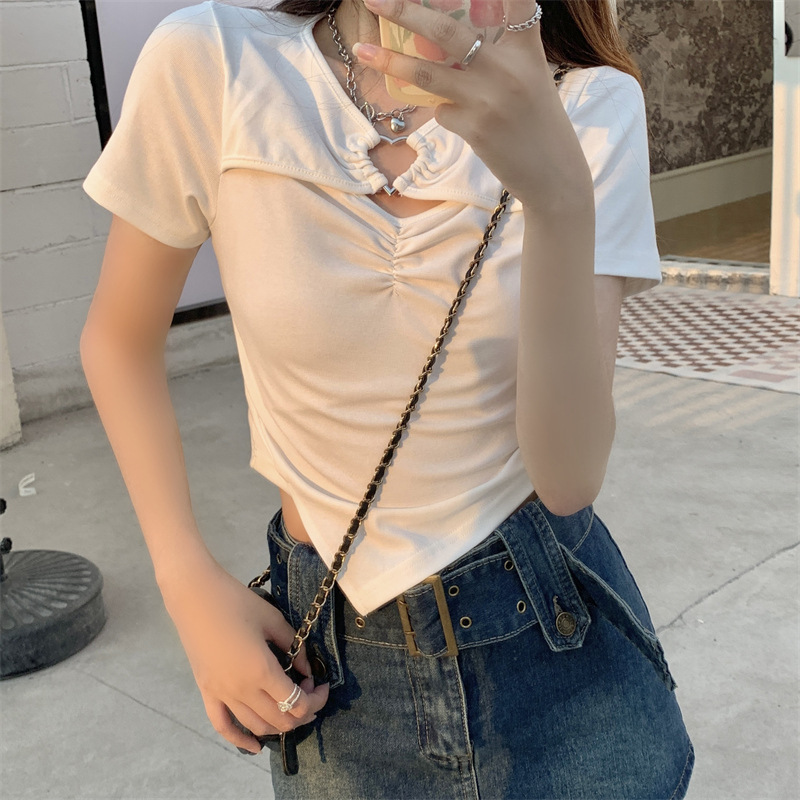 Korean Style Slim-fit Slimming Short Spice Girl Love Lock Small Top Women's T-shirt Short-sleeved 2025 New Slim-fit Effect