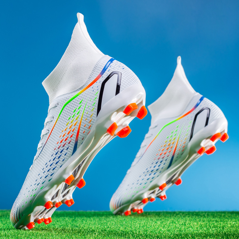 Cross-Border High-Top Football Shoes for Men and Women, Broken Nail Sneakers, Genuine Long Nails, Non-Slip Adult Grass Professional Training Shoes
