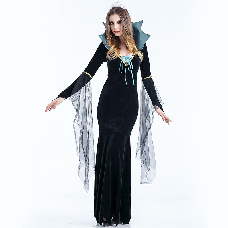 Picture of Black Vampire Witch Long Dress Fancy Dress Ball Evening Dress Ghost Festival Halloween Witch Queen Dress Performance Dress