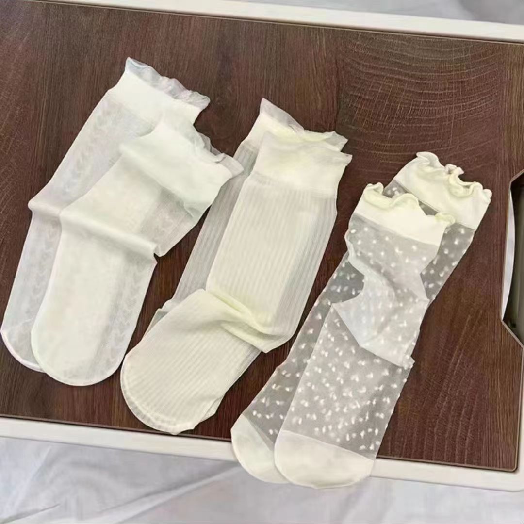 Ultra-Thin Summer Breathable Ice Silk Lace Socks Lolita Princess Fairy Sweet Pile Socks with Small Leather Shoes Women's Socks