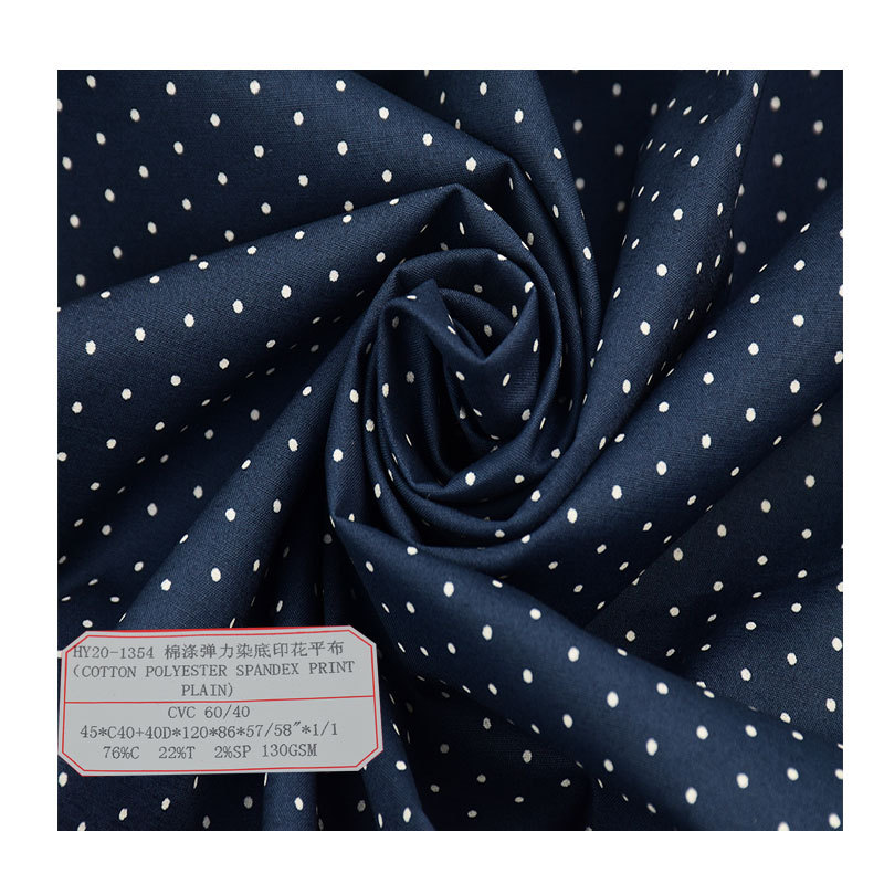 Picture of High Quality Cvc Cotton Polyester Stretch Fabric 130Gsm Dyed Bottom Digital Printing Spring and Summer Shirt Fabric Wholesale
