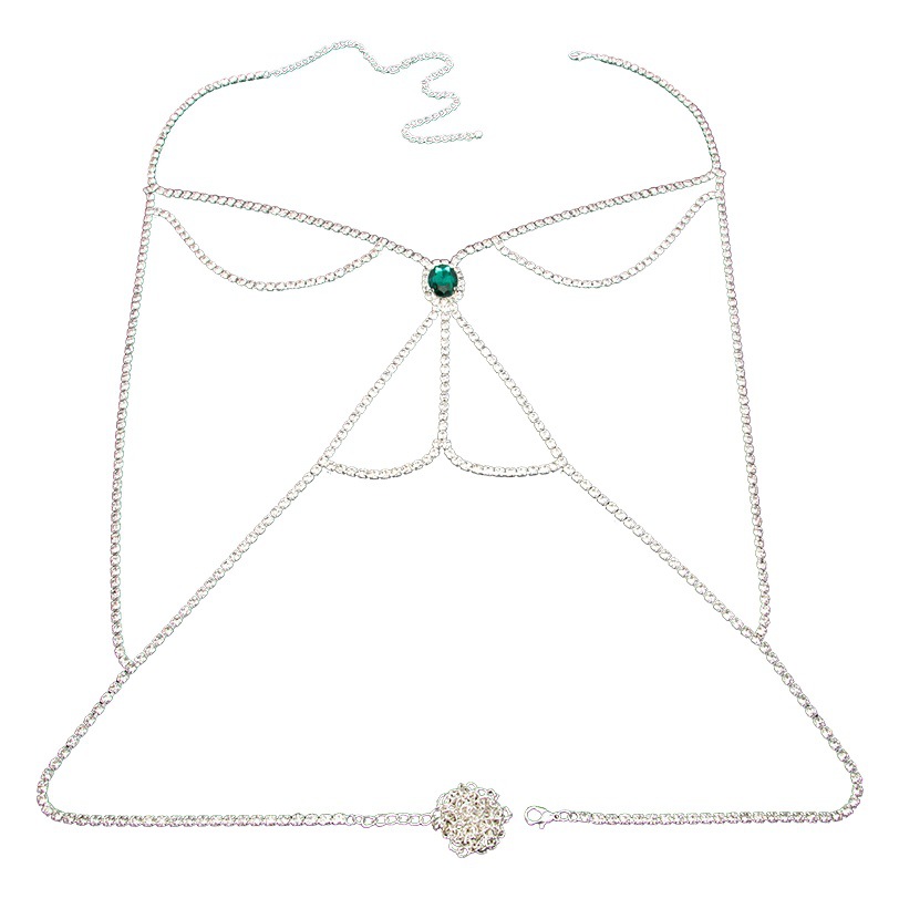 2023 New Emerald Chest Chain Nightclub Style Sexy Rhinestone Fashion Advanced European and American Body Chain Accessories