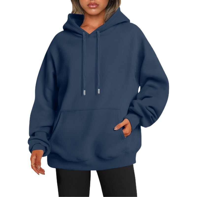 2024 Amazon independent station cross-border European and American Foreign Trade women's clothing autumn and winter new solid color loose hooded long-sleeved sweater