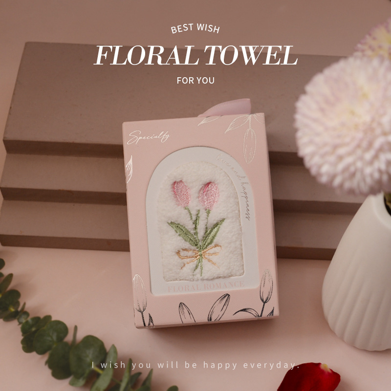Picture of Mother's Day Tulip Towel Gift Box Hand Gift Small Gift Creative Absorbent Face Wash Towel Square Gift Box