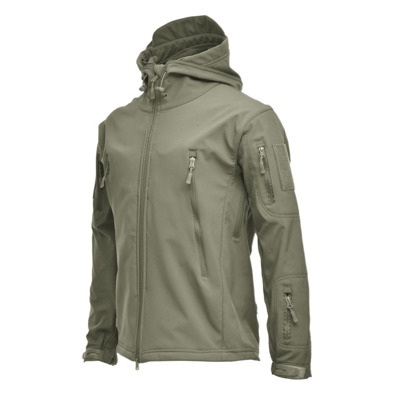 Factory wholesale camouflage soft shell assault camouflage hooded fleece waterproof wind mountaineering warm coat winter