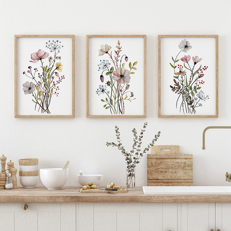 Picture of Modern Watercolor Flower Living Room Decoration Painting Scandinavian Log Style Restaurant Mural Sofa Background Wall Hotel Hanging Painting